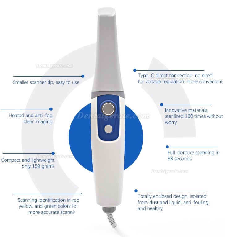 Dentaler 3D Intraoralscanner M108 mit LED-Lichtquelle, puderfrei und beschlagfrei